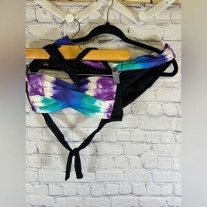La Blanca Multi Color Two Piece Swimsuit Bandeau Halter Top Shirred Bottom 10